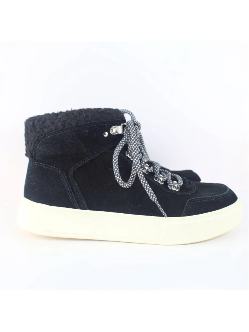 Marc Fisher Summa Genuine Shearling Suede High Top Sneaker Women Black 7M- 0169